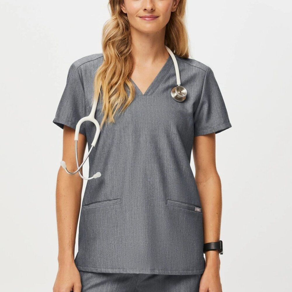 FIGS Graphite Gray V-Neck Scrub Top | FIONx Technology | Size XS